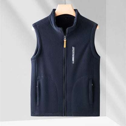 Men's Warm Vest Coat Polar Fleece Windproof Outdoor Multi Pocket Sports Sleeveless Jacket Casual Thick Letter Print Waistcoat