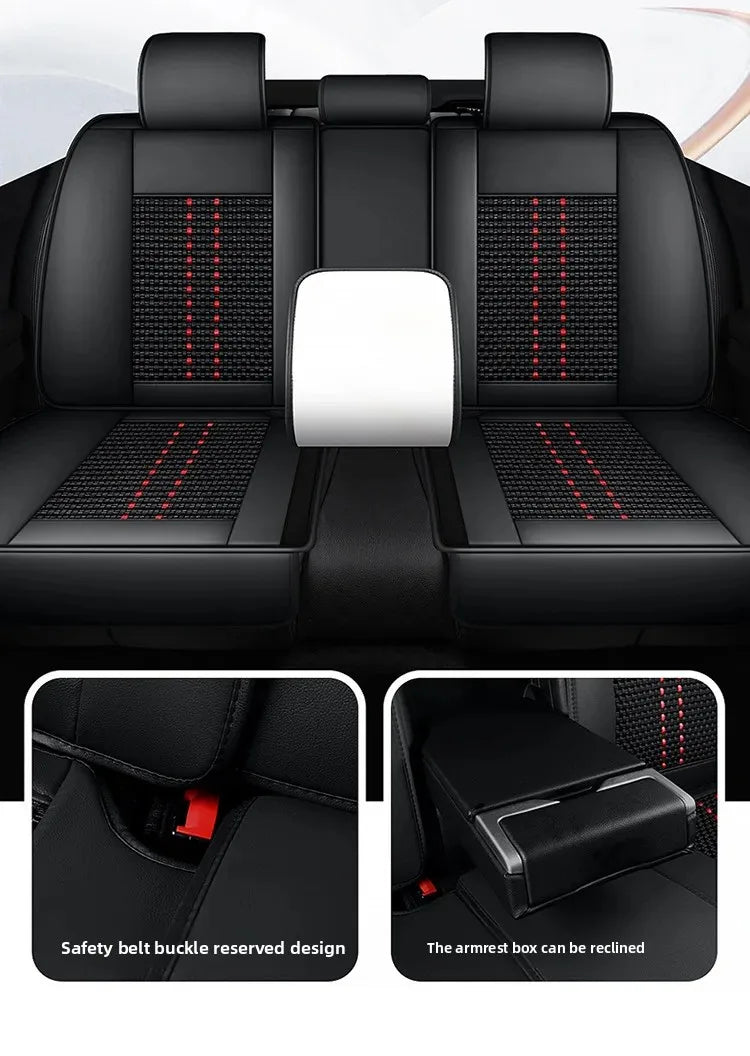 Universal Auto Split Seat Car Full Seat Cover Breathable Ice Silk Nappa Leather Car SUV Cushion Full Seats Cover Protection