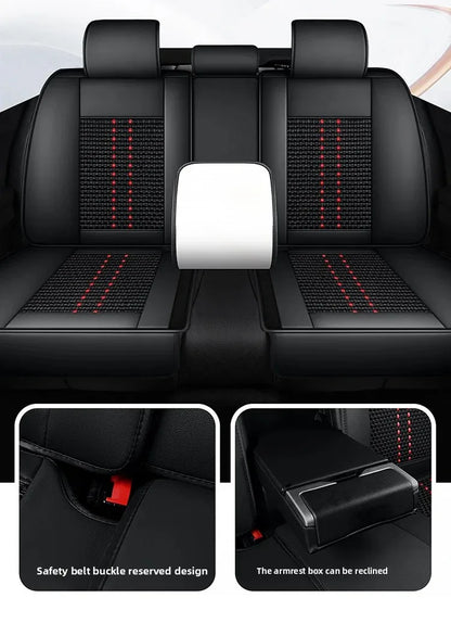 Universal Auto Split Seat Car Full Seat Cover Breathable Ice Silk Nappa Leather Car SUV Cushion Full Seats Cover Protection