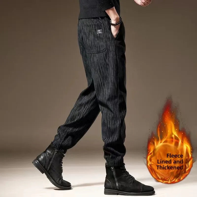 Men's Casual Corduroy Loose Fit Pants Autumn Winter Korean Style Trendy Cuffed Outdoor Wear Non-Iron Long Trousers