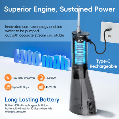 F29 Portable Oral Water Flosser USB Rechargeable Oral Water Jet Waterproof Pick Flosser 300ML Water Tank
