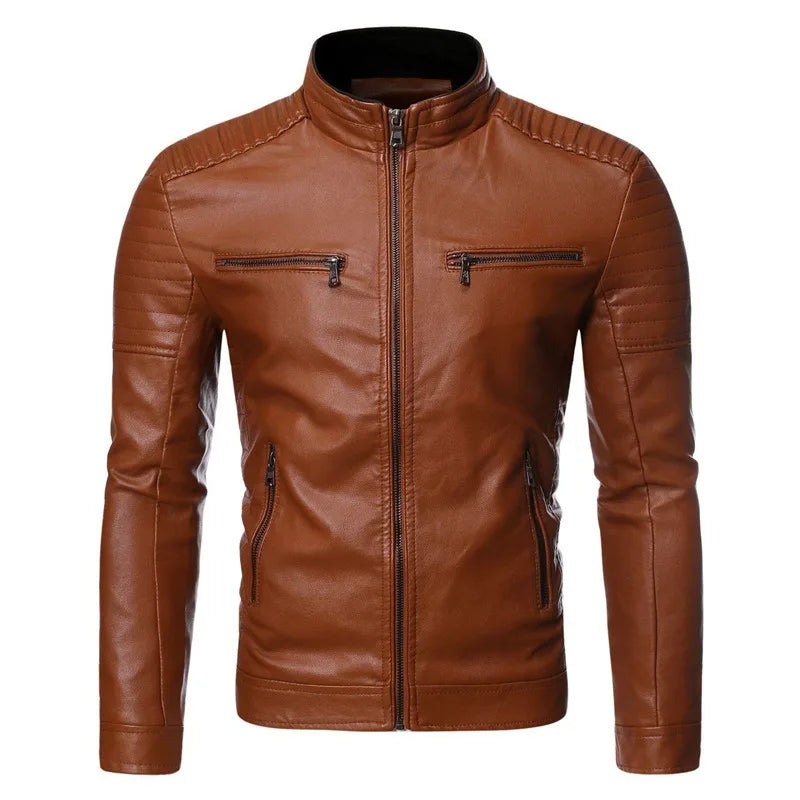 A Slim and Thickened Leather Jacket Men Casual Jacket for Motorcycles Trendy PU Winter Fashionable Leather Jacket Spring Autumn