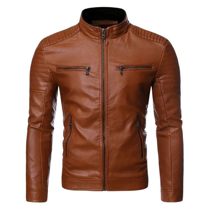 A Slim and Thickened Leather Jacket Men Casual Jacket for Motorcycles Trendy PU Winter Fashionable Leather Jacket Spring Autumn