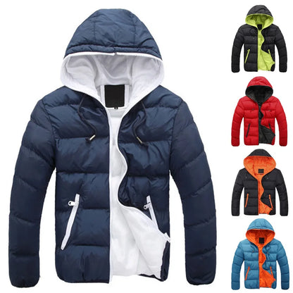 2024 Men's Casual Jacket Cotton Parka Coat Autumn Winter Thin Hooded Cotton Padded Jacket Windproof Outdoor Travel Outwear