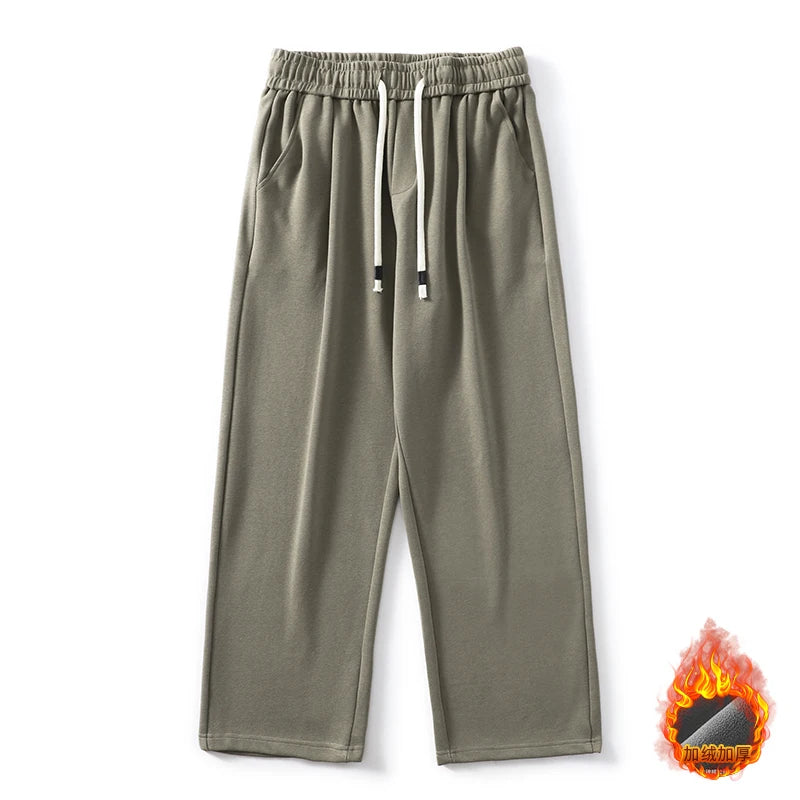 DUKEEN Pique Fabrics Sweatpants for Men Loose Causal Straight Legged Trouse Autumn and Winter Solid Colors Sports Fleece Pants