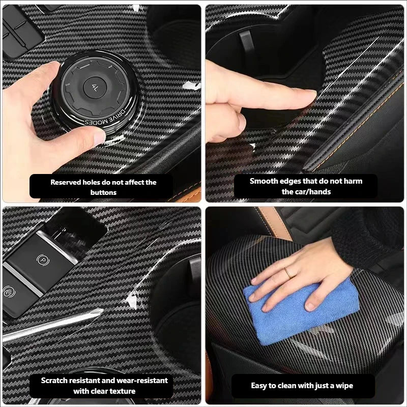 For Ford Ranger P703 T9 XL XLT Wildtrak Raptor 2023-2025 Carbon Fiber Texture Gear Shift Panel Cover Interior Trim Full Set