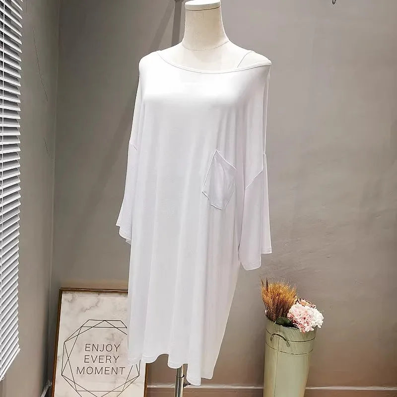 Good Girl Teenage Modal Mid-Length T-Shirt Dress Nightgown Loose Short-Sleeve round Neck Summer Women's Fashion Comfortable S...