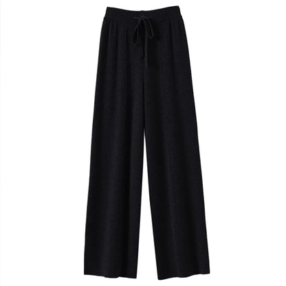 High Waist Knitted Wide Leg Pants Women's Autumn Winter Extended Floor Length Drawstring Straight Casual Loose Slimming