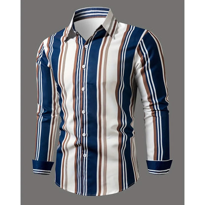 New Casual Striped Design Shirt Summer Men's Long Sleeve Shirt Lapel Men's Fashion Casual Button Down Shirt Long Sleeve Career