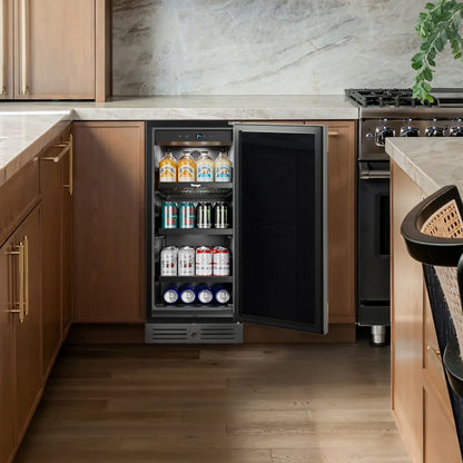 3.0 Cu Ft 80 Can Embedded Beverage Refrigerator Glass Door Mini Fridge Soda Beer Wine Cooler Home Office Bar Adjustable Shelves