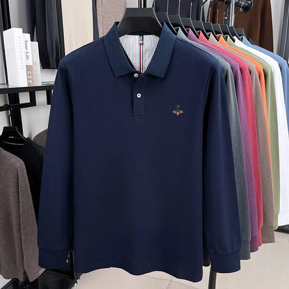 100% cotton high-end spring and autumn new men's long sleeved casual comfortable polo shirt exquisite brand bee embroidery top