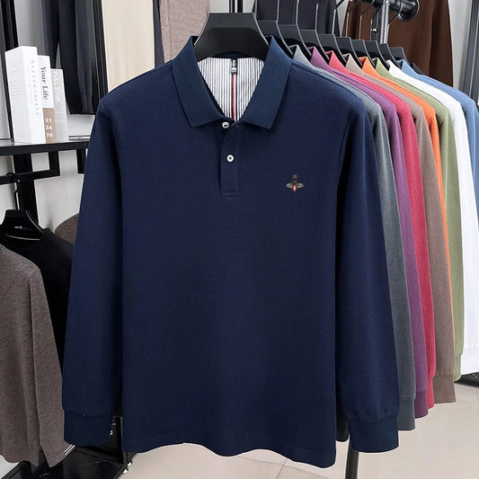100% cotton high-end spring and autumn new men's long sleeved casual comfortable polo shirt exquisite brand bee embroidery top