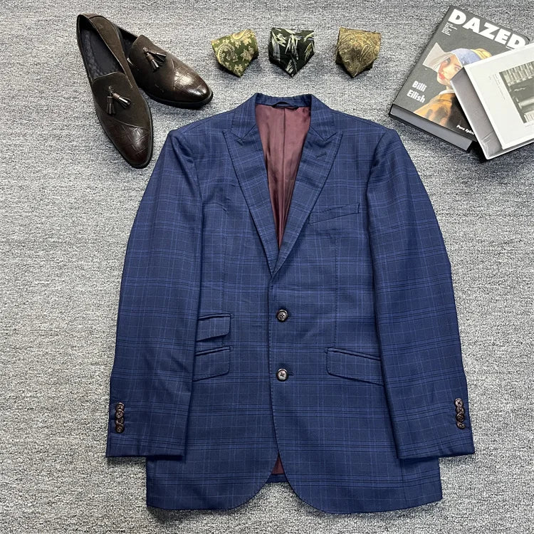 Vintage Unisex Woolen Suit Jacket Simple Casual Plaid Retro Style Warm Windproof Interview Commuting Business Casual Wear