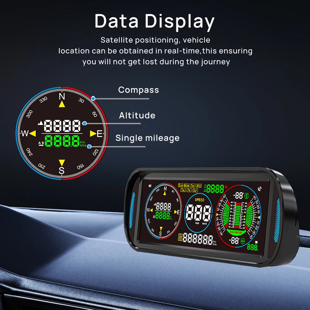 KWHUD Inclinometer 4X4 Off Road LCD Screen HUD Display Car Speedometer Digital GPS Odometer Tilt Pitch Angle Slope Meter Gadgets