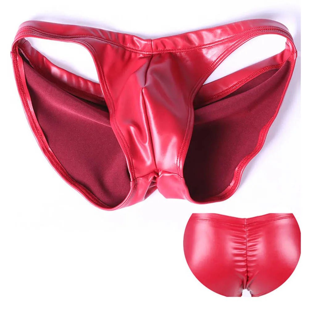 Underpants Men Swimming Briefs Faux Leather M-3XL Size Glossy Low Rise U Pouch Water Proof Swim Shorts Trunks
