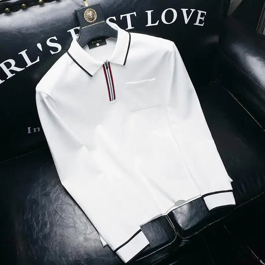 Winter Mens Polo Shirts High Quality Pullover White Polyester Japan Social Korean Autumn Long Sleeve Sale New Male Sweatshirts