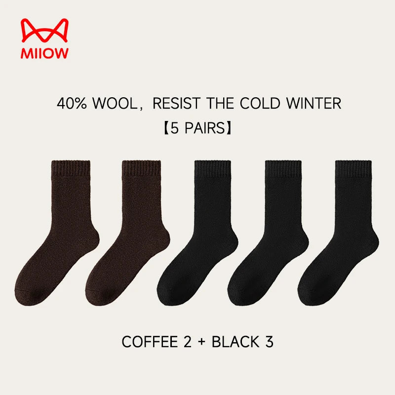 MiiOW Merino Wool Socks Thicken Thermal Winter Cushioned Heated Cold Resistant Cashmere Crew Sock Men Sheep Snow Warm Towel Sock