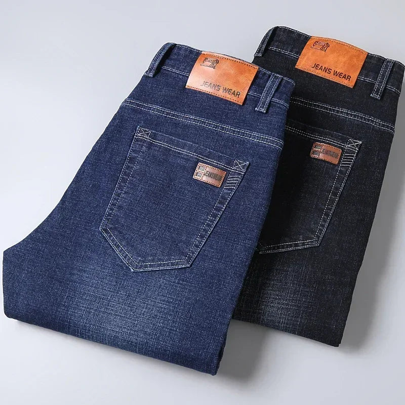 Business Men's Clothing Stretch Jeans Autumn New Straight Casual Regular Classic Fashion Denim Trousers Male Black Blue Pants