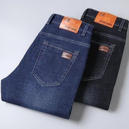 Business Men's Clothing Stretch Jeans Autumn New Straight Casual Regular Classic Fashion Denim Trousers Male Black Blue Pants