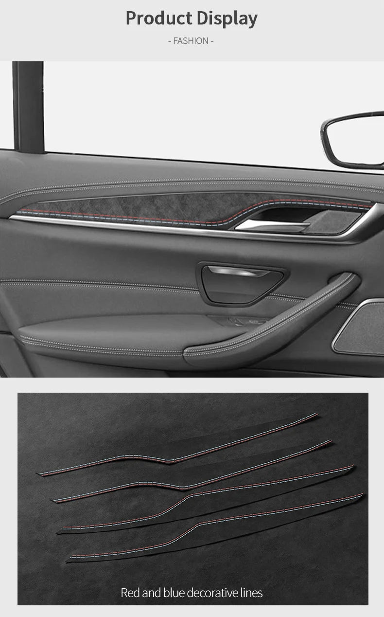 For BMW 5 Series G30 G38 Car Door Inner Handle Decorative Trim Frame Sticker Premium Interior Accessories Made of Alcantara