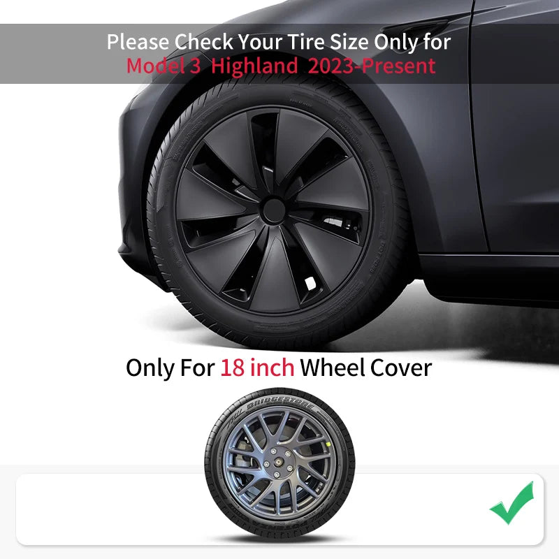 4PCS 18Inch Hubcaps for Tesla Model 3 Highland 2024-2026 Hub Cap Automobile Cap Full Rim Wheel Cover Can not for Model 3 Standar