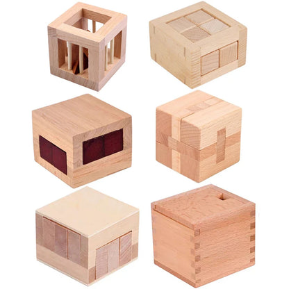6PCS Set Wooden Brain Teaser Puzzles For Adults and Kids IQ Challenge LuBan Lock Difficult Assembly & Disentanglement Games