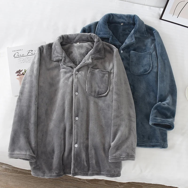 Men's Winter Thiened Long Sve Flannel Pajama Top Loose Comfortable Coral Fce Home Clothes Single Piece Nightirt
