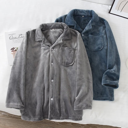 Men's Winter Thiened Long Sve Flannel Pajama Top Loose Comfortable Coral Fce Home Clothes Single Piece Nightirt