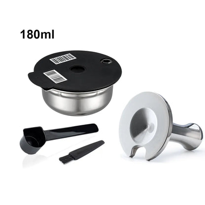 Stainless Steel Reusable Tassimo Coffee Pod Refillable Coffee Capsule for Bosch Tassimo Maker 60 180 200 220ML Silicone Lid
