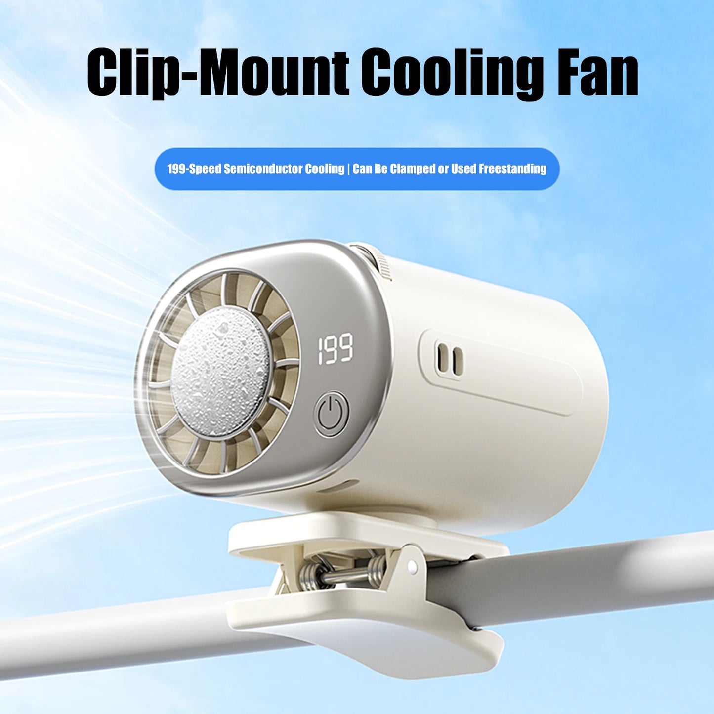 USB Backseat Cooling Fan 360° Rotation Car Clip Cooler Fan 199 Speeds Adjustable for Infant Kids Dogs Summer Road Trips
