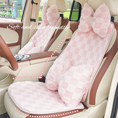 Pink Car Seat Cushion Covers Winter Thick Warm Anti-Slip Plush Comfortable Simple Design Car Seat Cover Seat Accessories