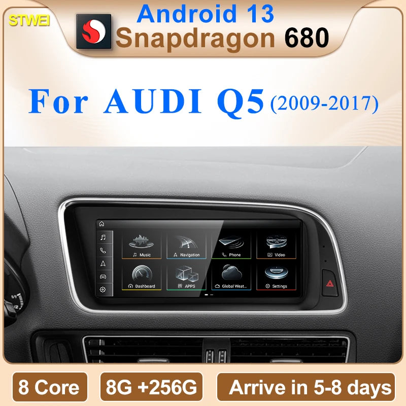 STWEI Qualcomm Snapdragon 680 6225 2.4GHz Wireless CarPlay Android13 Auto For AUDI Q5 Car Multiledia Players Video GPS Bluetooth