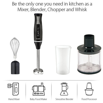 3 in 1 Immersion Blender Hand Food Mixer Includes Chopper and 700ml Smoothie Cup Stainless Steel Ice Blades Whisk Sonifer
