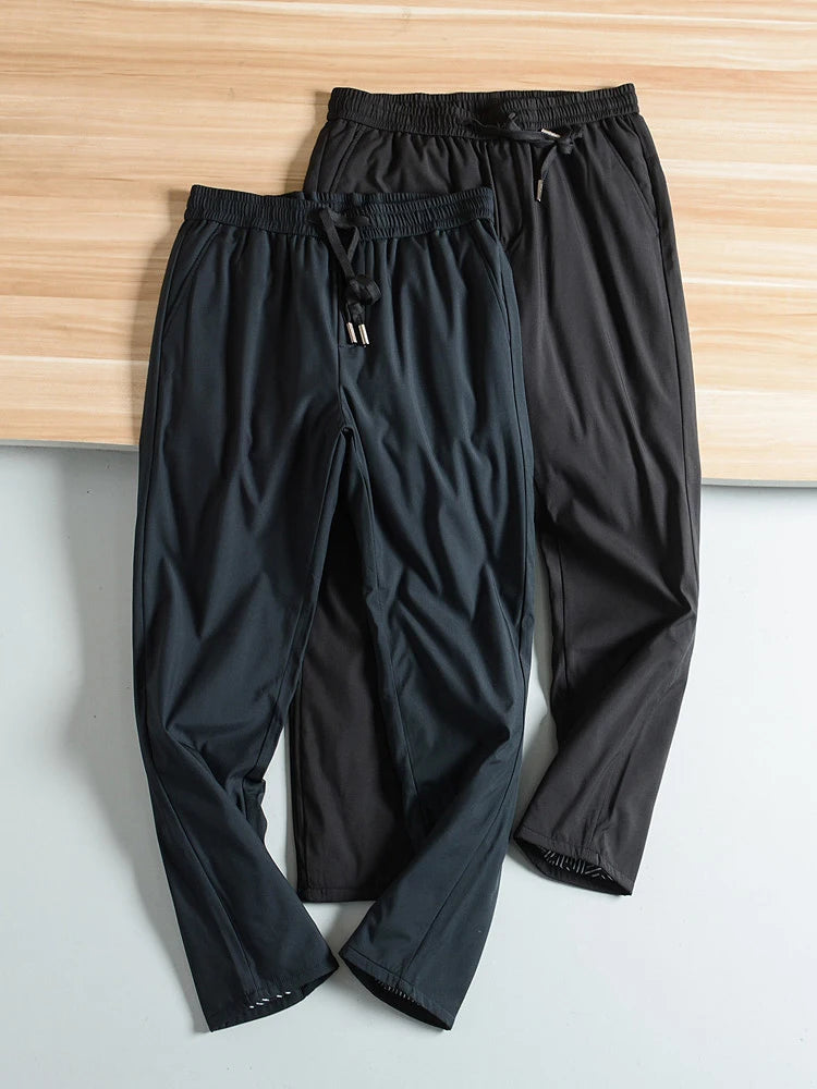Men's Winter down Pants 90 Duck Feather Filling Windproof Warm Water Resistant Casual Business Style Long Polyester Fabric