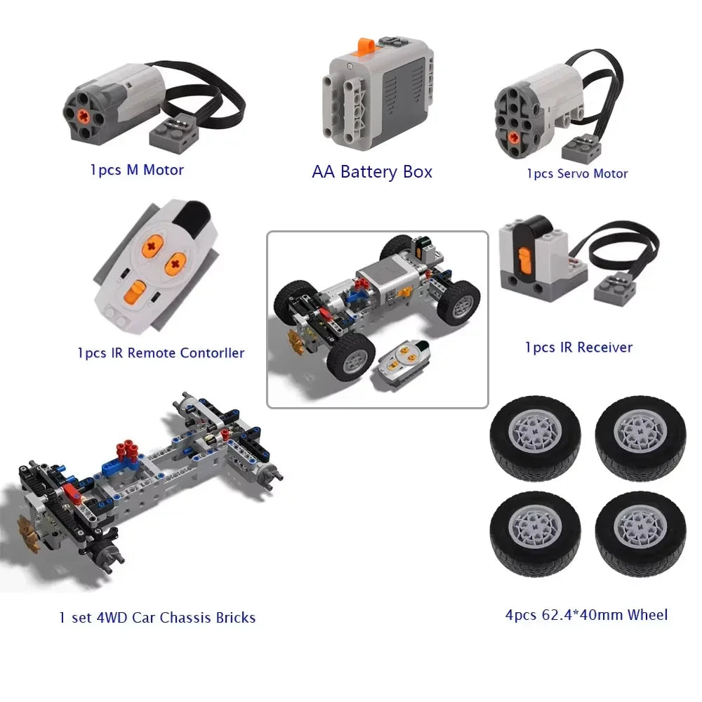 Four-wheel Drive Vehicle Chassis Technology Building Blocks Boys Compatible RC Motor Assembly Car Puzzle MOC Bricks Toys Gifts