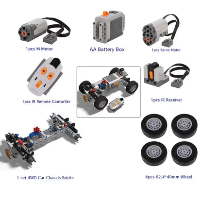 Four-wheel Drive Vehicle Chassis Technology Building Blocks Boys Compatible RC Motor Assembly Car Puzzle MOC Bricks Toys Gifts