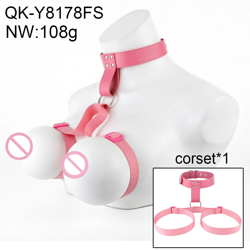 QKKQ Chest Harness Belt PU Leather And Webbing Erotic Bra Breast Flirting Chest Binder Breast Bondage BDSM Sex Toys For Women