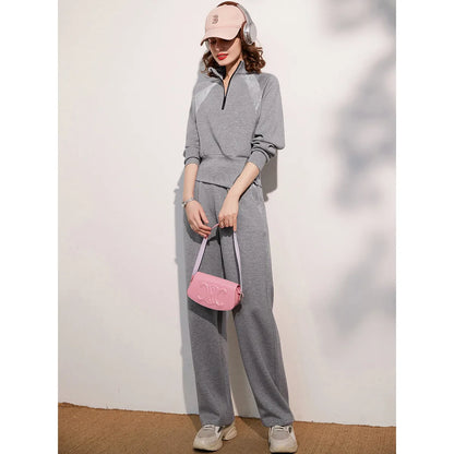 LOUIS YAO Women Two Pieces Set 2024 Autumn Stand Collar Long Sleeve Long Pants Set Sweatshirt Sporty Fashion Set
