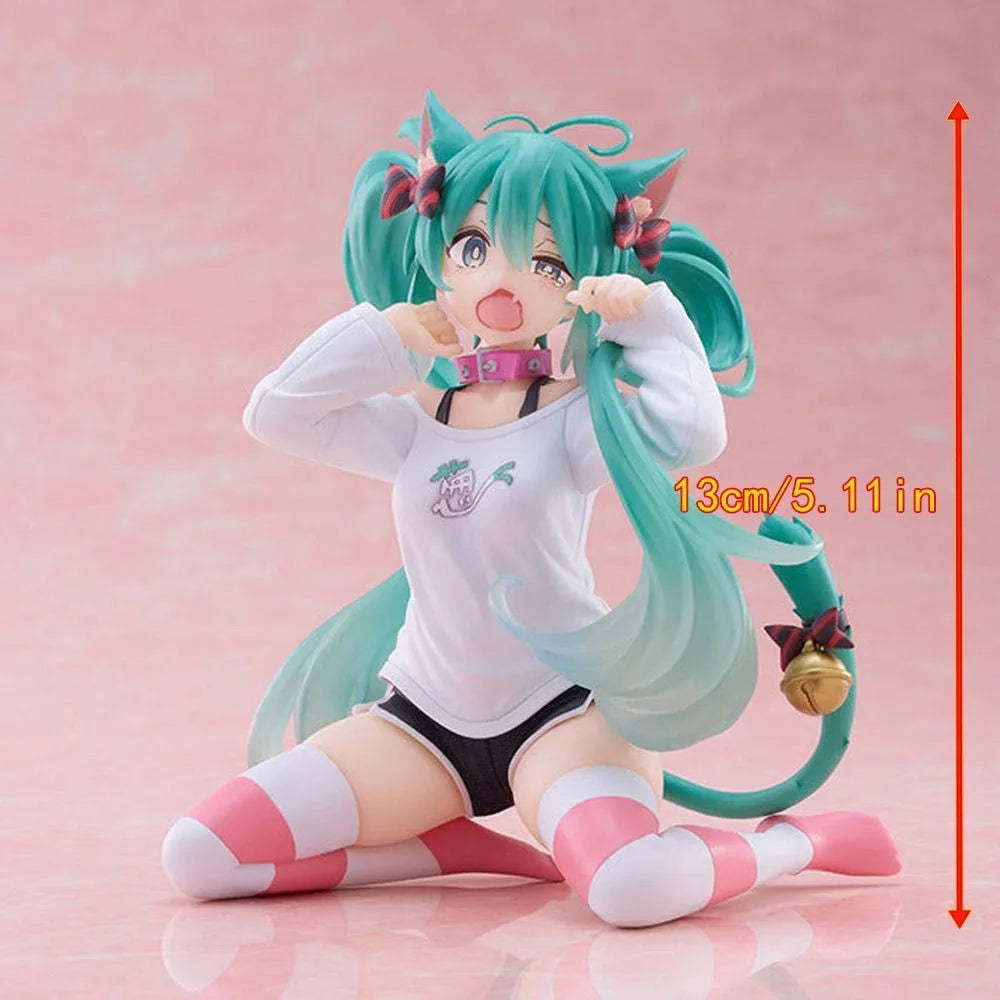 In stock Hatsune Miku Desktop Cute Action Figure 11cm Neko T-Shirt Ver. Anime Figurine Kawaii  Model Toy Gift