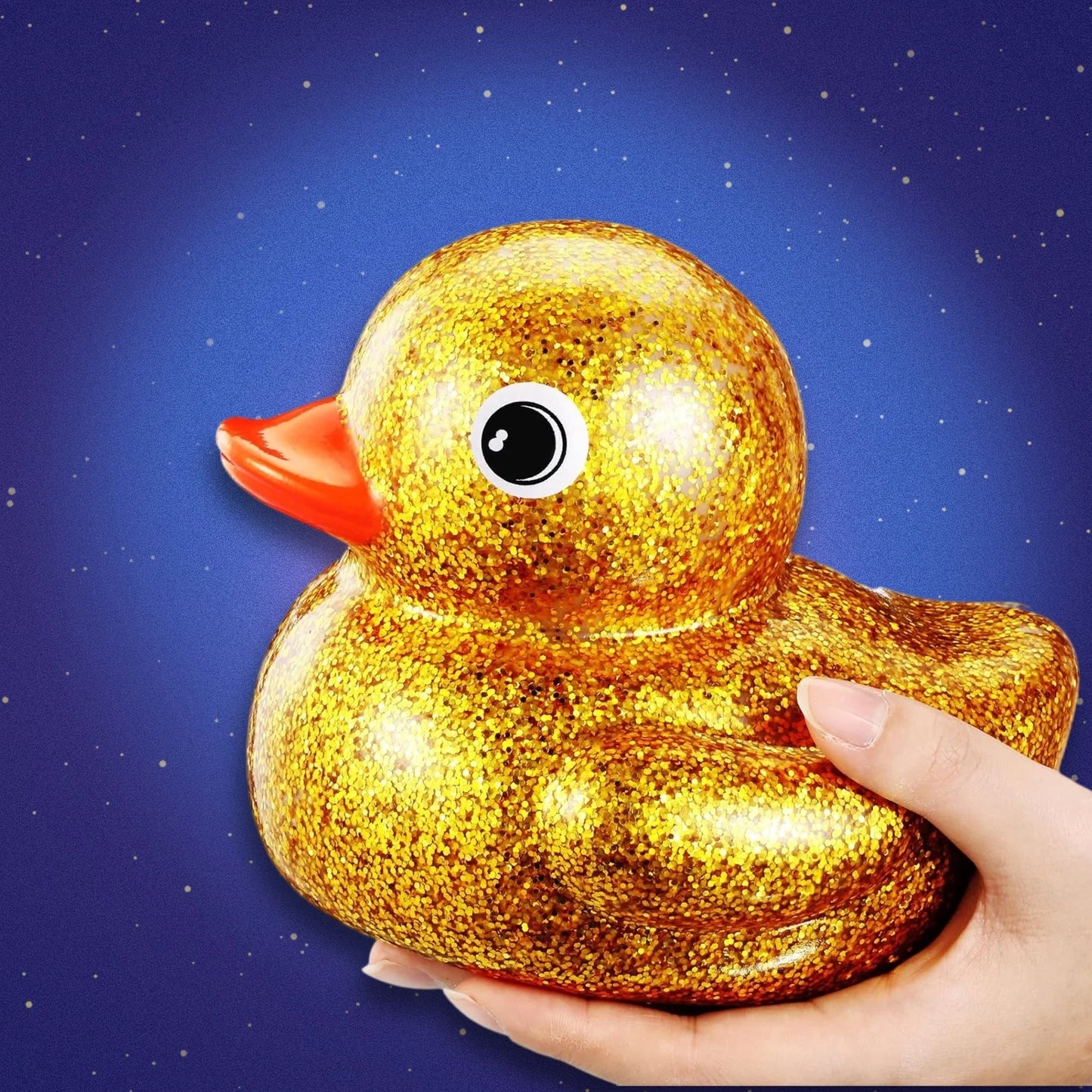 6 Inch Golden Glitter Rubber Duck - Oversized Squeaky Duck Dashboard Ornaments