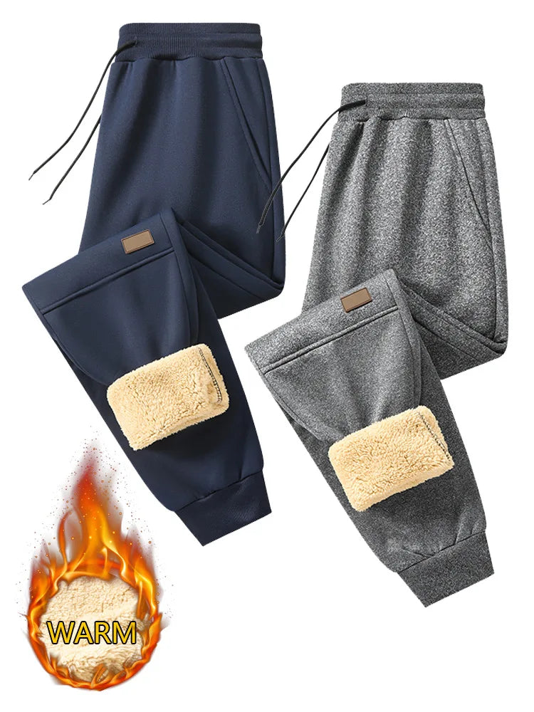 Casual for Autumn and Winter Men's Large Size Plus Velvet Pants Thermal Sports Thickened 2025 Sets Man Black Sweatpants Baggy