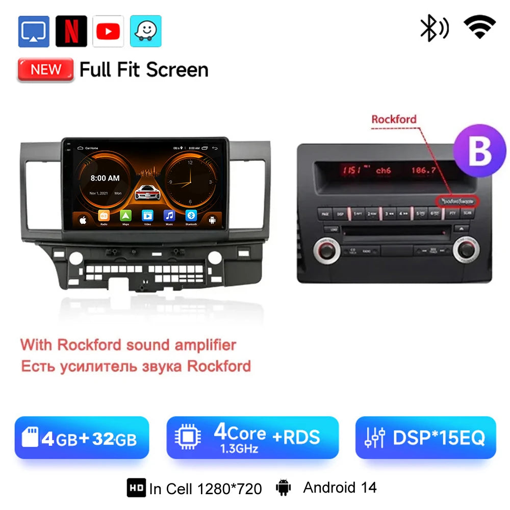 JIUYIN 10.1" Android 15 Car Radio For Mitsubishi Lancer 2007 - 2017 CarPlay Android Auto GPS 4G Multimedia Stereo Navigation
