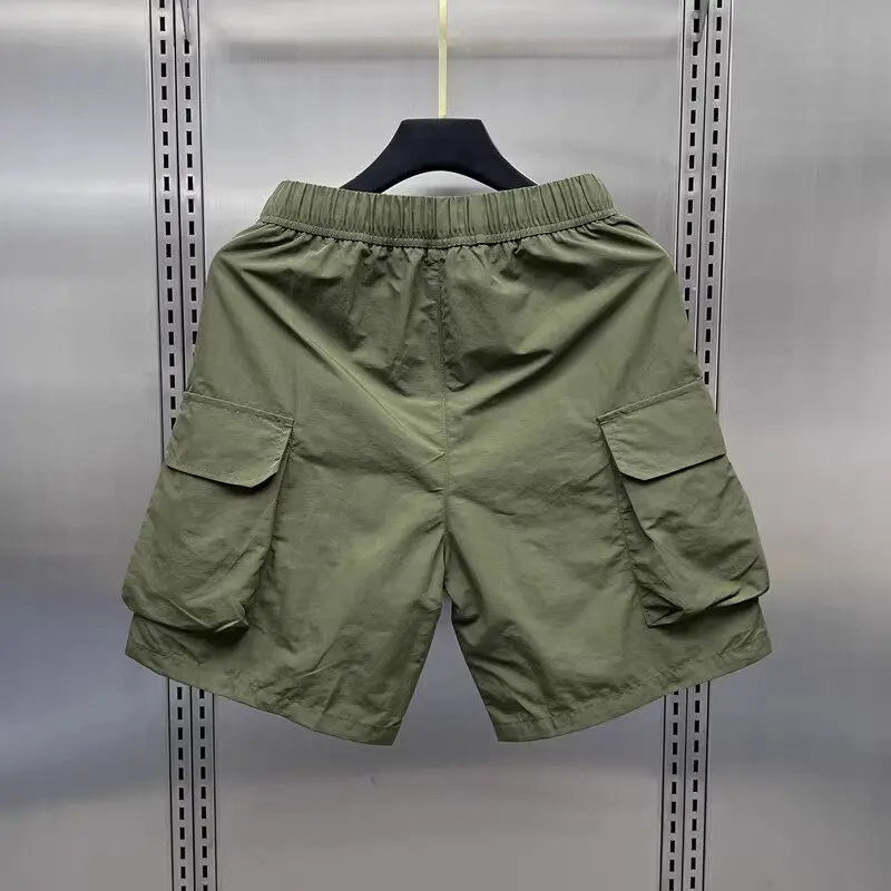 Loose Fit Men's Summer Workwear Shorts Casual Sporty Five Inch Length Trousers Comfortable Breathable Youth Fashion Green