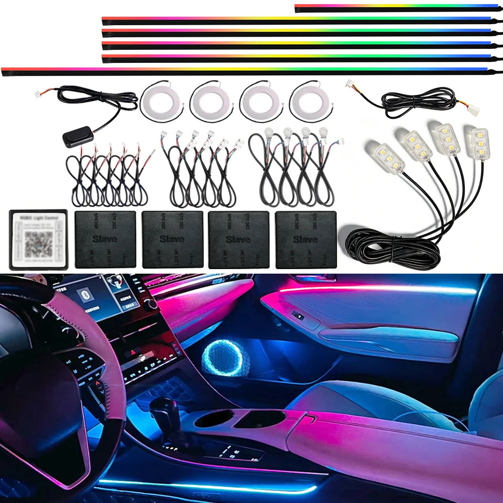 Led Car Ambient Lights 213 64 Color RGB Symphony Streamer Bluetooth Rainbow Interior Acrylic Strips Auto Atmosphere Lamp Kit