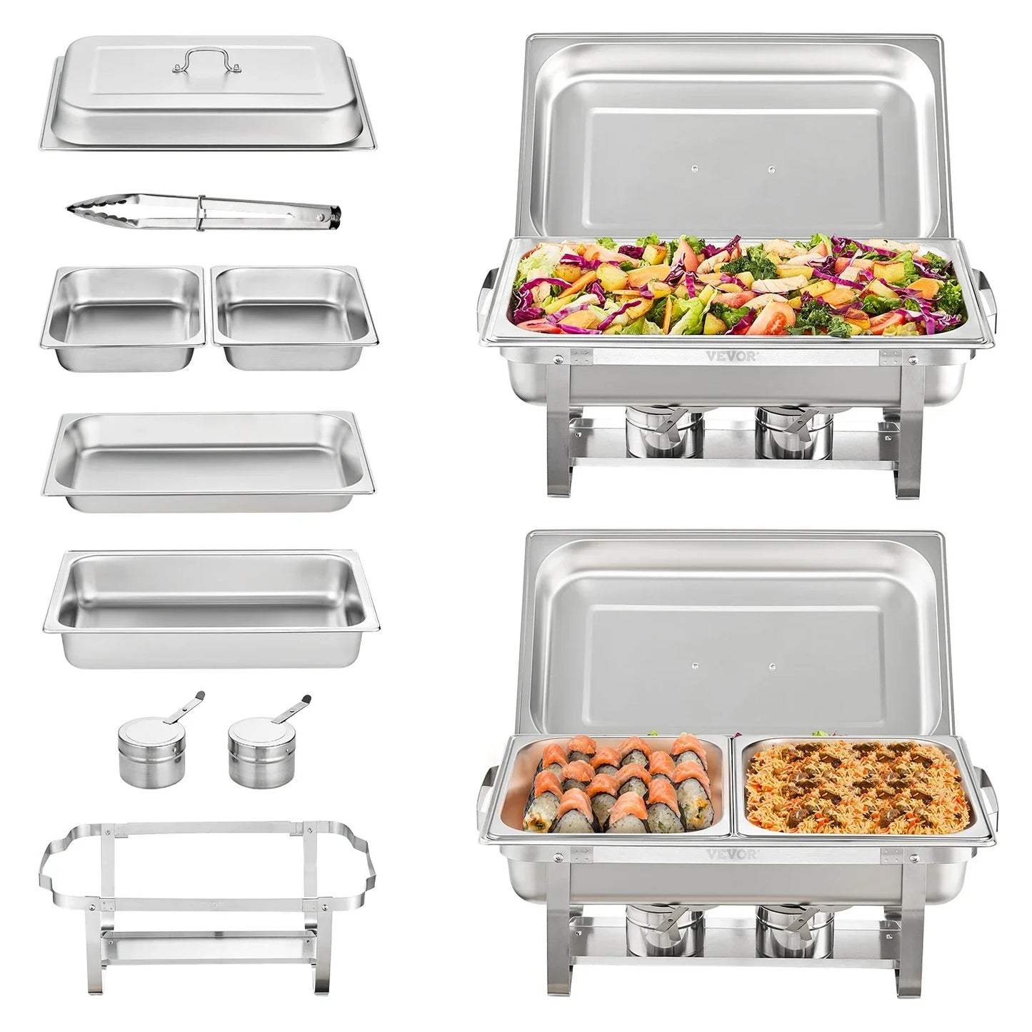 Singweller 2/4/6 Packs 8QT Rectangle Chafing Dish w/ Full Size Pans Buffet Catering Warmer Server Folding Stand Fuel Holder Tray