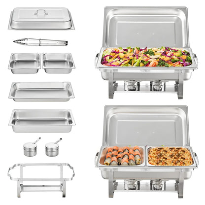 Singweller 2/4/6 Packs 8QT Rectangle Chafing Dish w/ Full Size Pans Buffet Catering Warmer Server Folding Stand Fuel Holder Tray