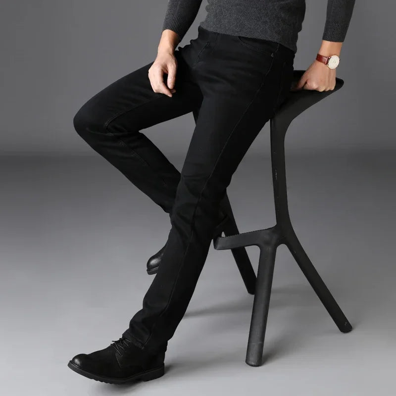 Spring Autumn New Stylish Men's Classic Black Jeans Stretch Slim Comfortable Fashion Business Casual Denim Pants Male Trousers