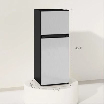 4 Cu.Ft Mini Fridge with Freezer, 2-Door Compact Refrigerator, 115V, 45.1" H, Stainless Steel, for Dorm, Office, Apartment