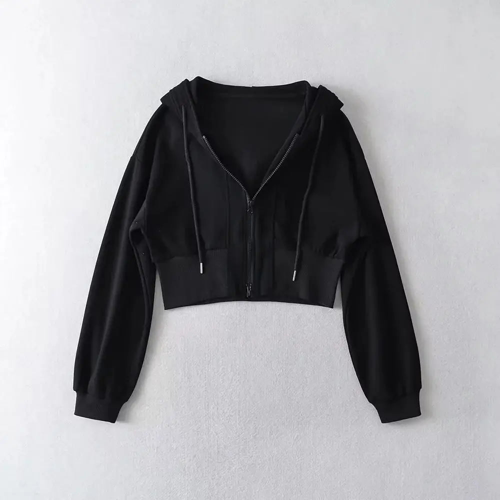 Full Zip Up Women's Hoodies Sweatshirts Plain Korean Clothing Aesthetic 90s Vintage Essential Basic Female Hooded Top Cropped