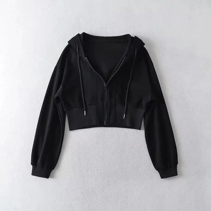 Full Zip Up Women's Hoodies Sweatshirts Plain Korean Clothing Aesthetic 90s Vintage Essential Basic Female Hooded Top Cropped